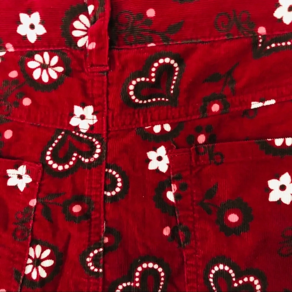 Gymboree red corduroy cotton floral heart girls mini skirt size 12 girl